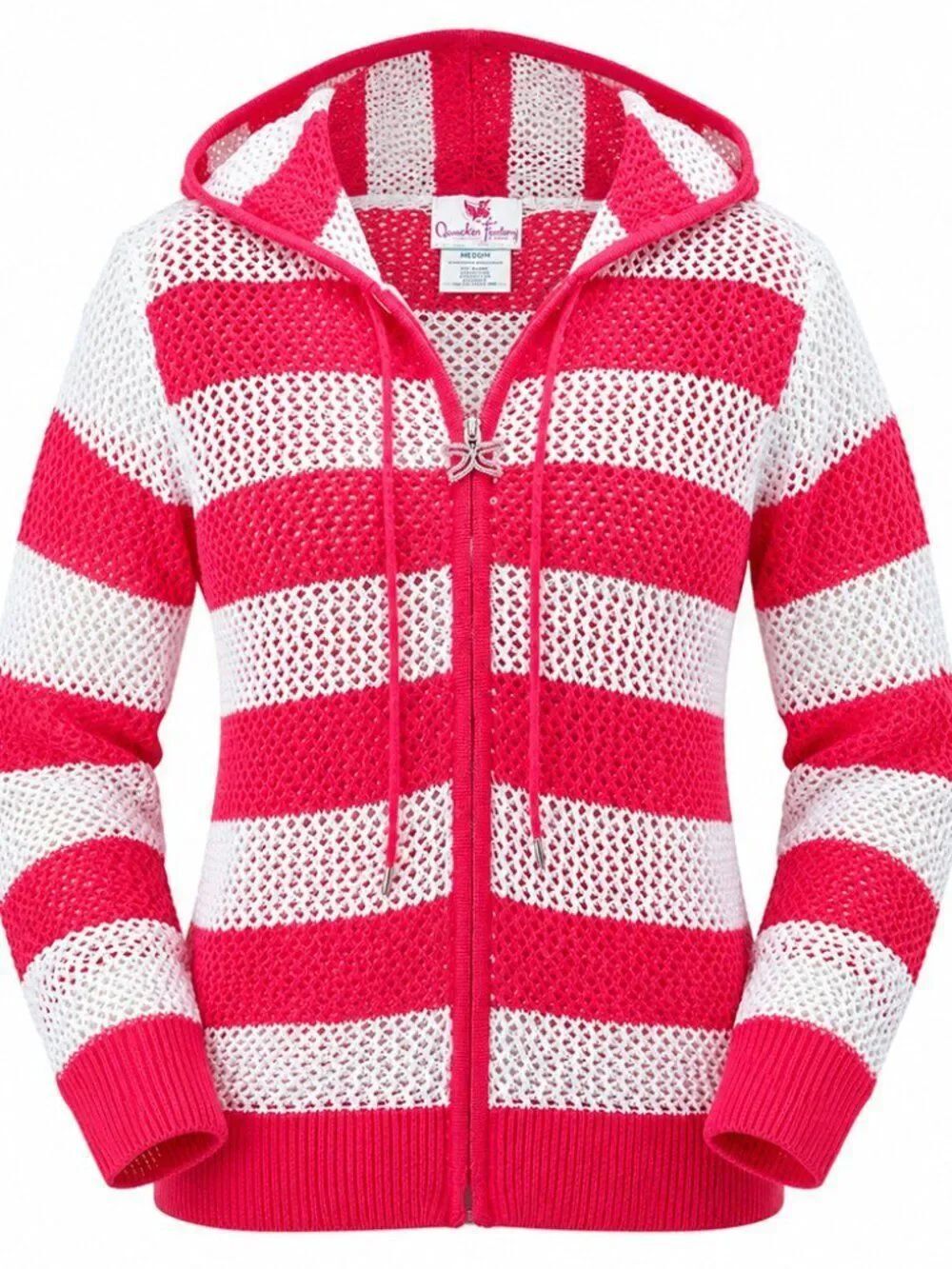 Womens Beach Cover Up Zip Hoodie Open Knit Sweater M